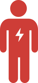 Simple illustration of a person colored red with a lightning bolt in the middle