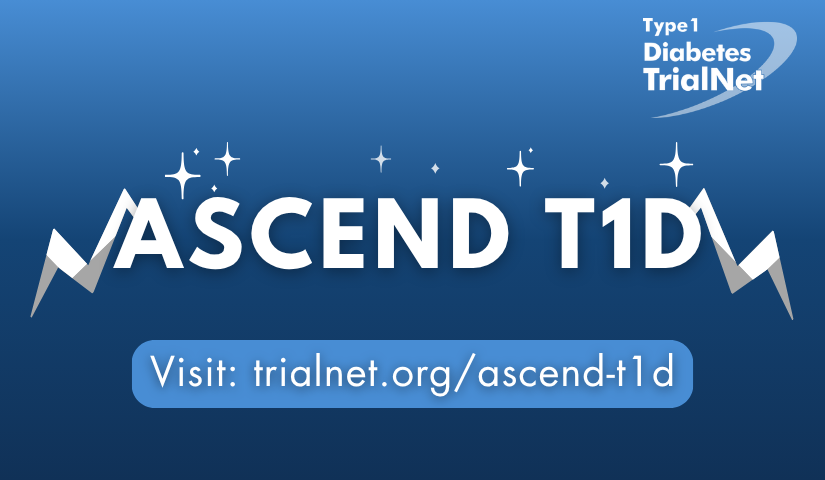 Text reads "Ascend T1D" with mountains and stars on a blue background