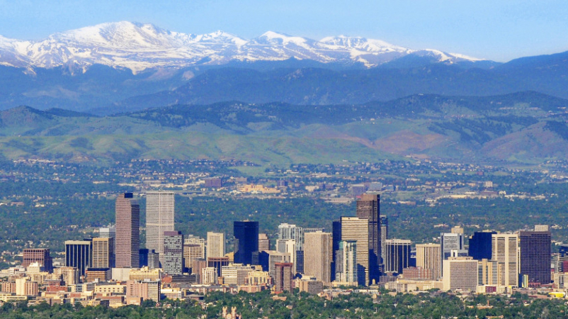 Aerial view of the Denver skyline
